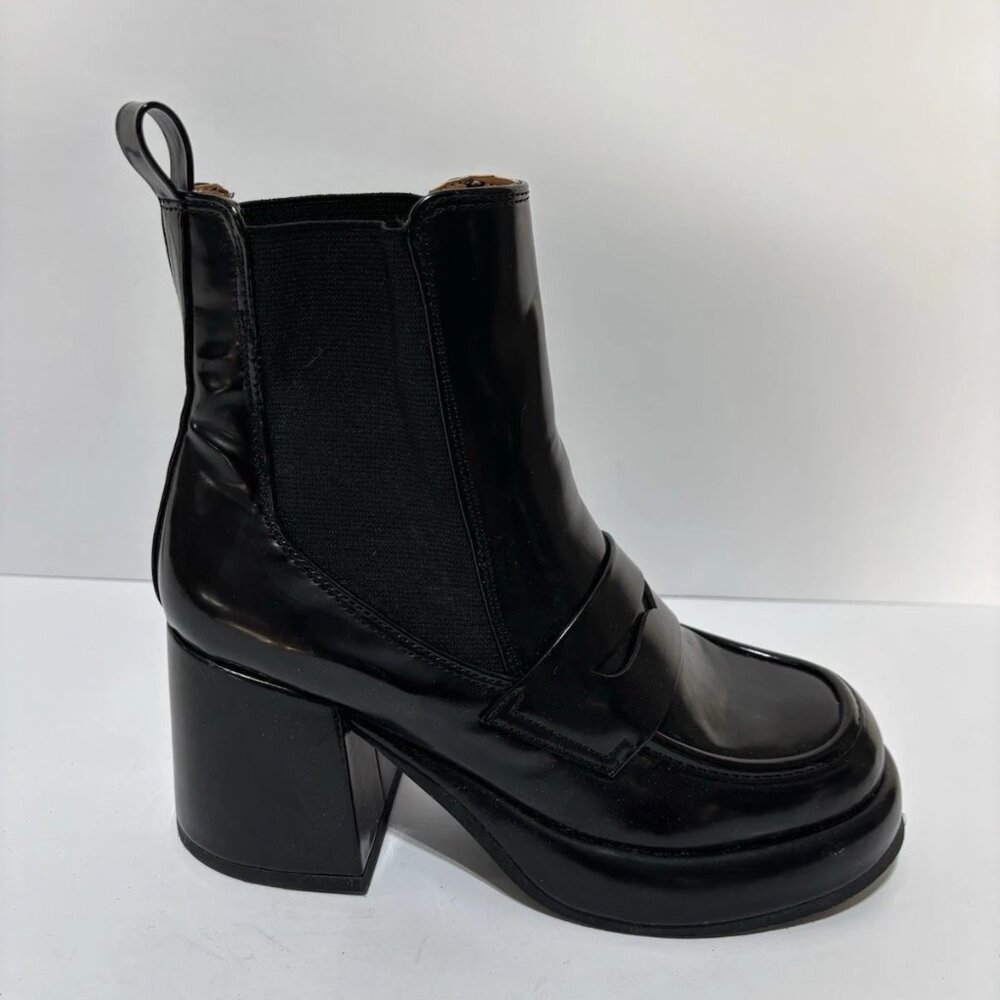 Madden Girl Black Patent Block Heel Chelsea Boot